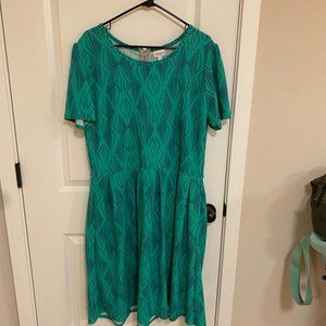 Green/Blue LuLaRoe Vault Amelia (Dress with Pockets) 3x